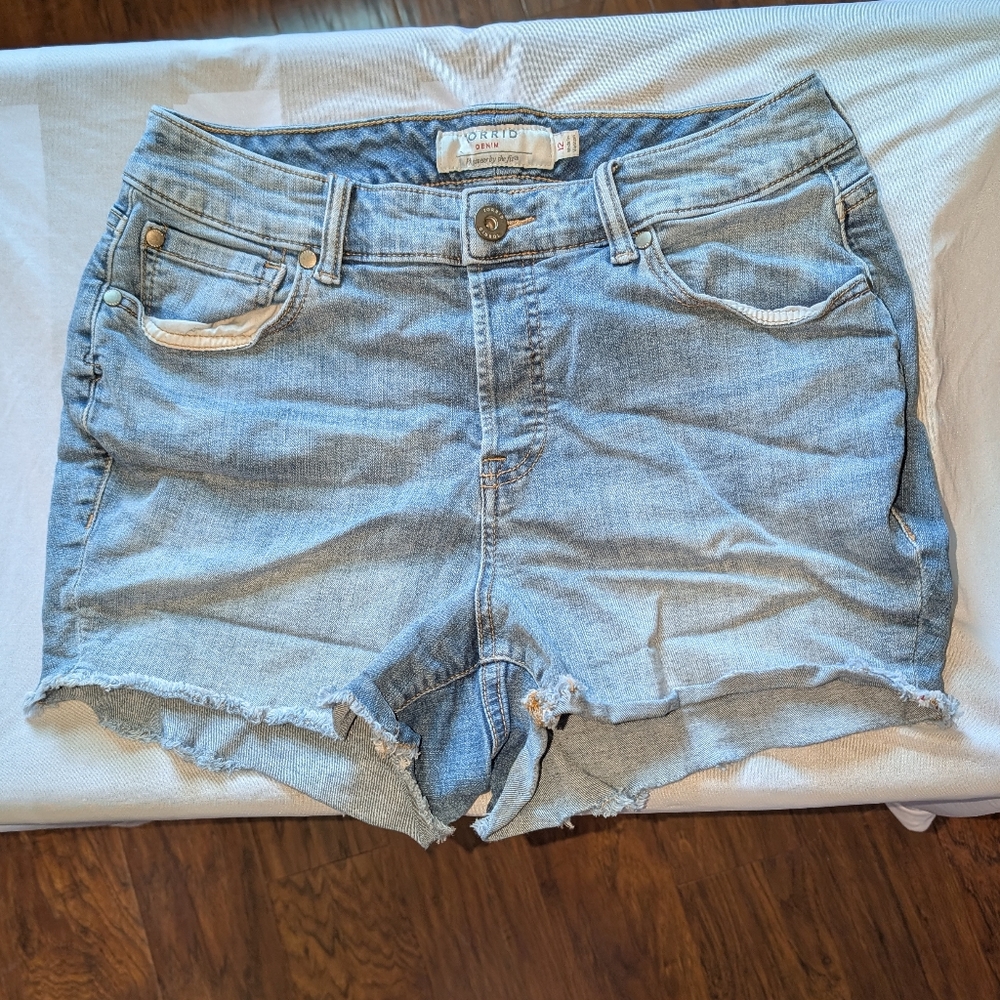Torrid Blue Jean Shorts with Distressed Look and Cuffed Hem